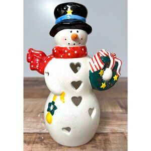 Hallmark Snowman Ceramic Tea Light Candle Holder Winter Holiday Decor